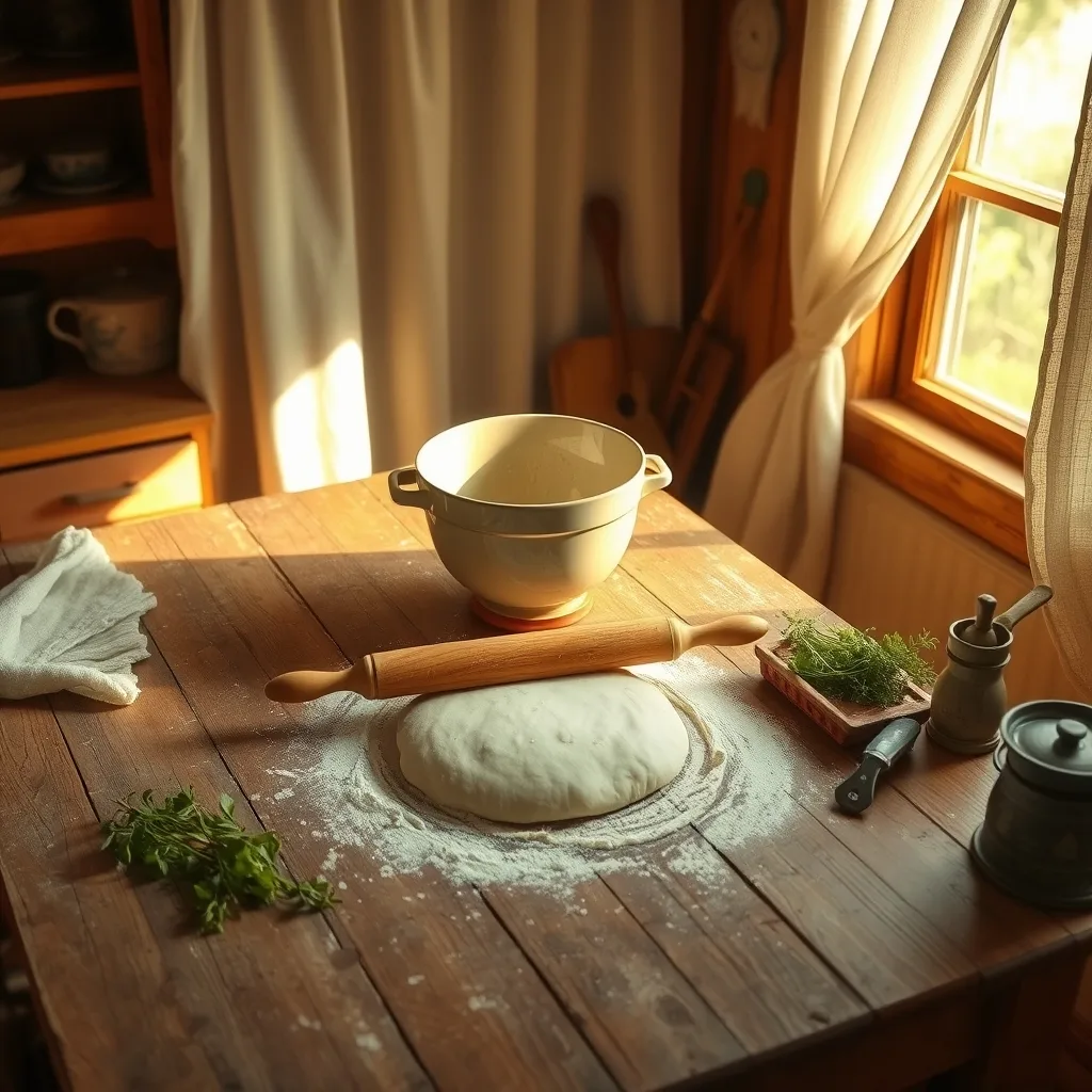 kitchen table with dough