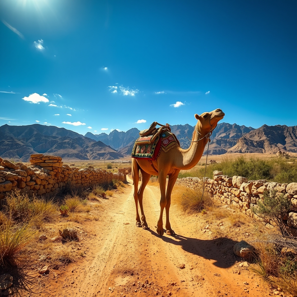 Camel saddles in desert