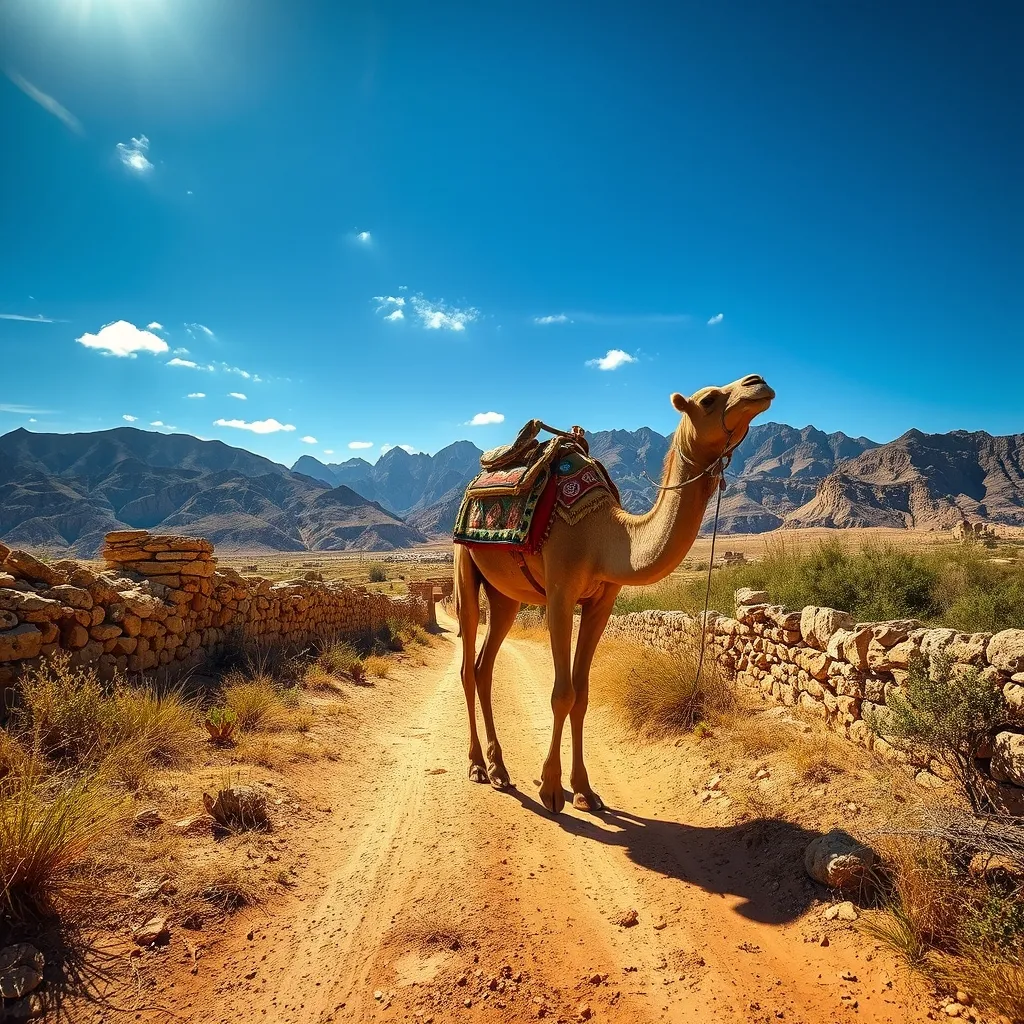 Camel saddles in desert