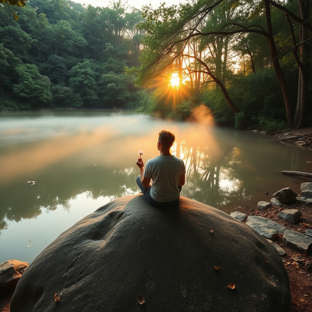 person by lake