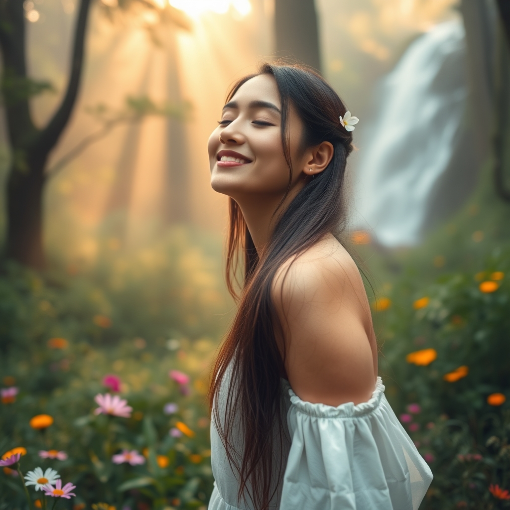 Woman in misty forest