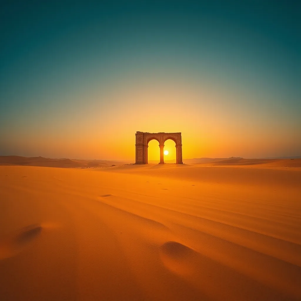 desert landscape with stone structure
