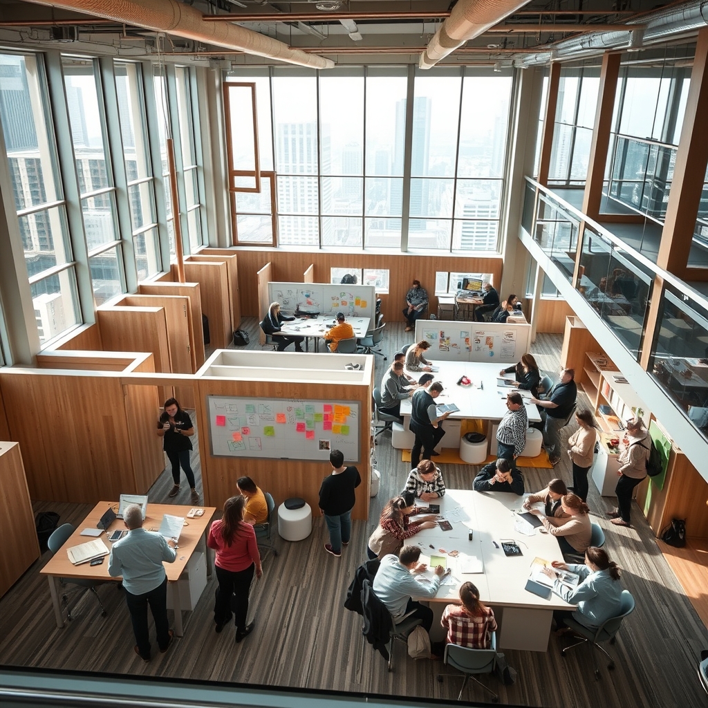Office workers collaborating