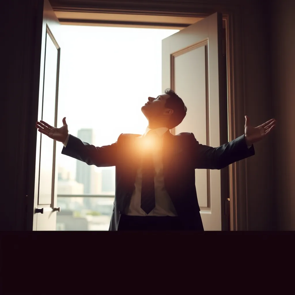 person in suit exiting