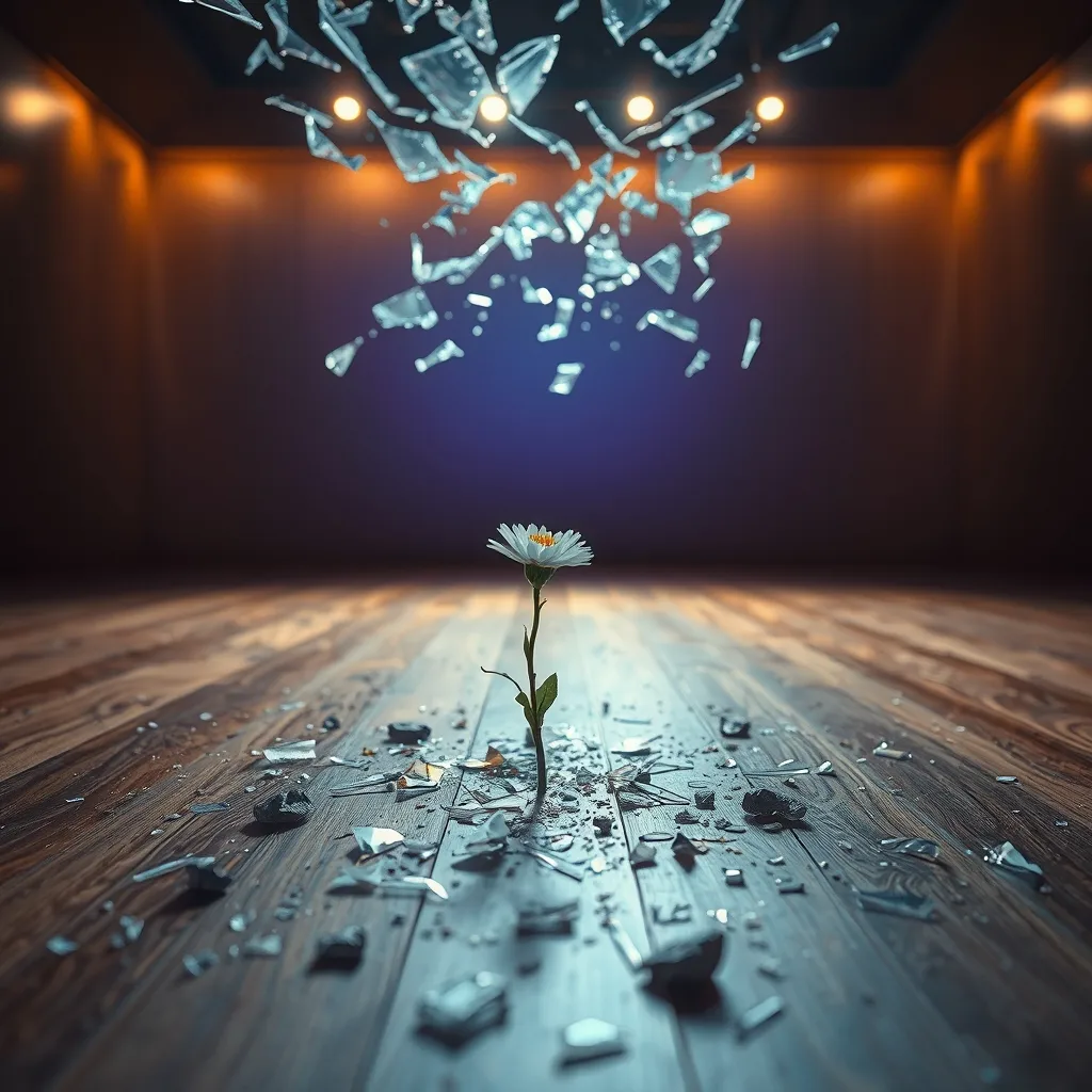 Shattered glass on floor
