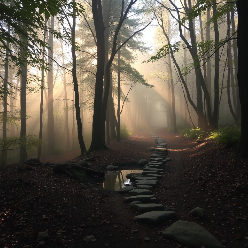 Finding Flow in Fractured Time misty forest path