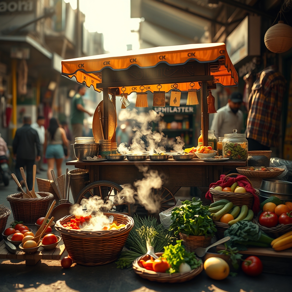 Street food market at dusk