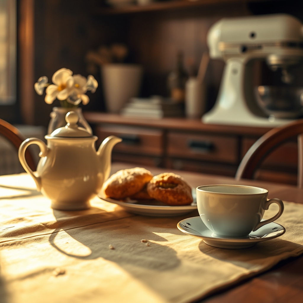 Teapot and pastries