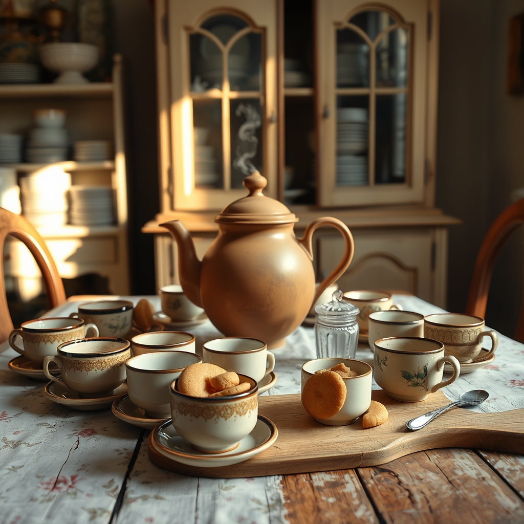 vintage teacup and pastries