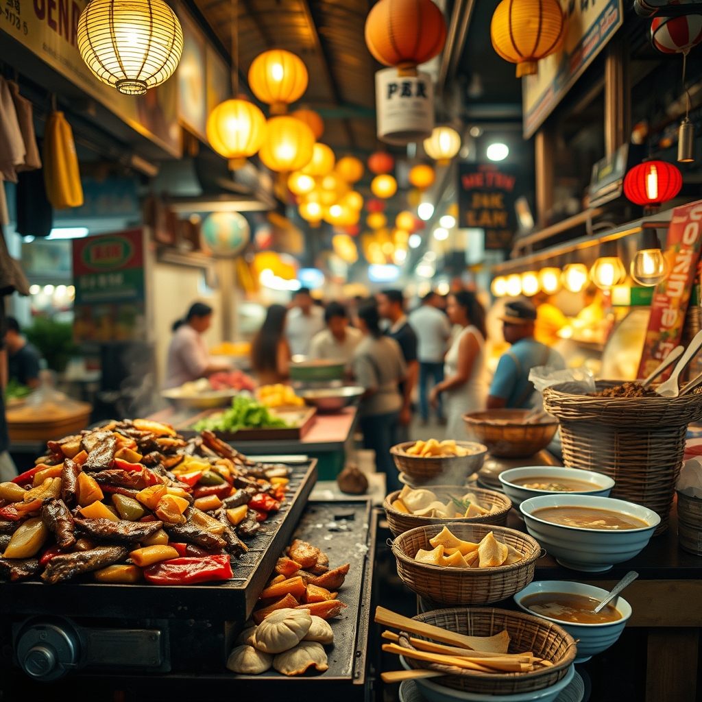 Street food market at dusk