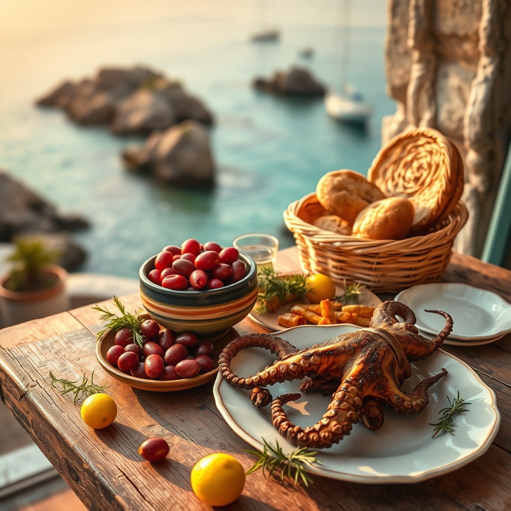 table with food and ceramics