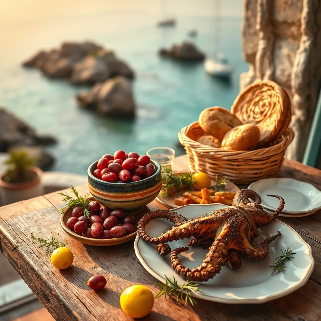 table with food and ceramics