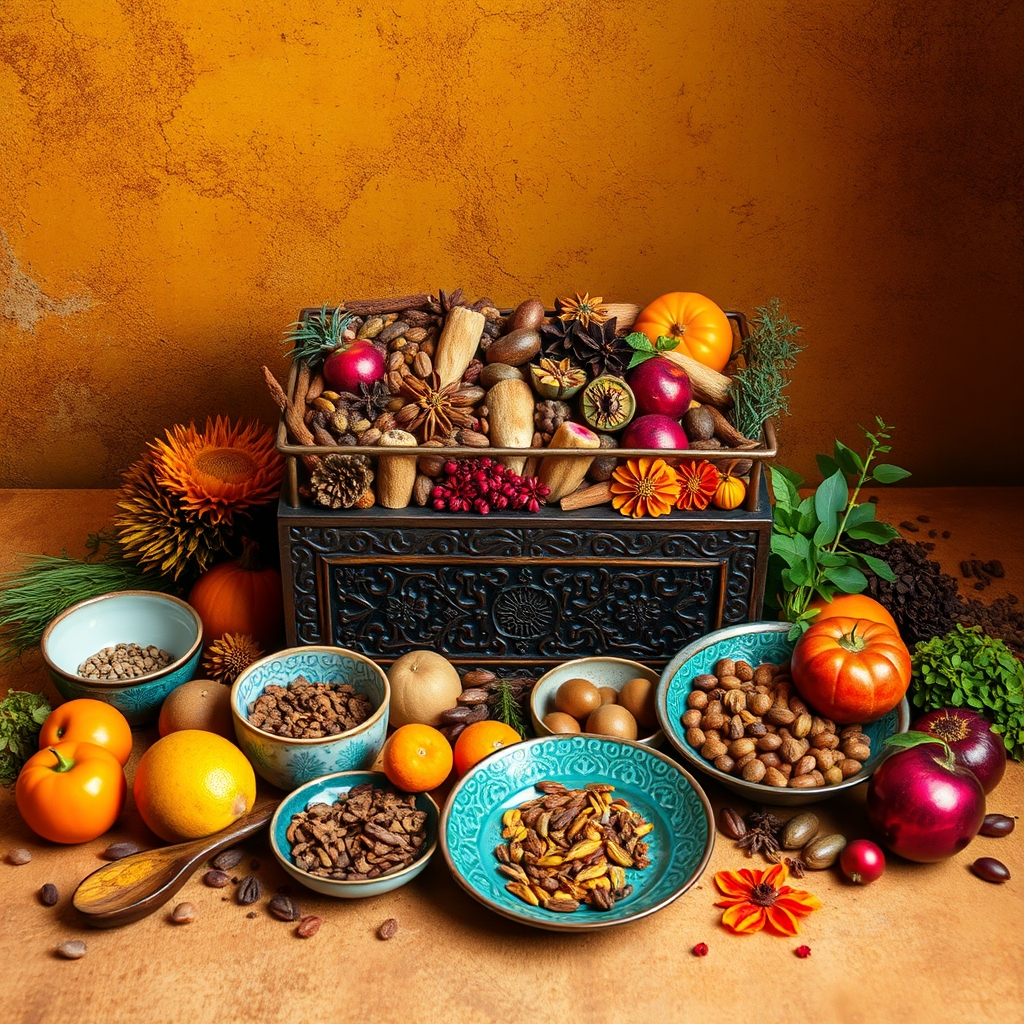 Spices and textiles on market stalls