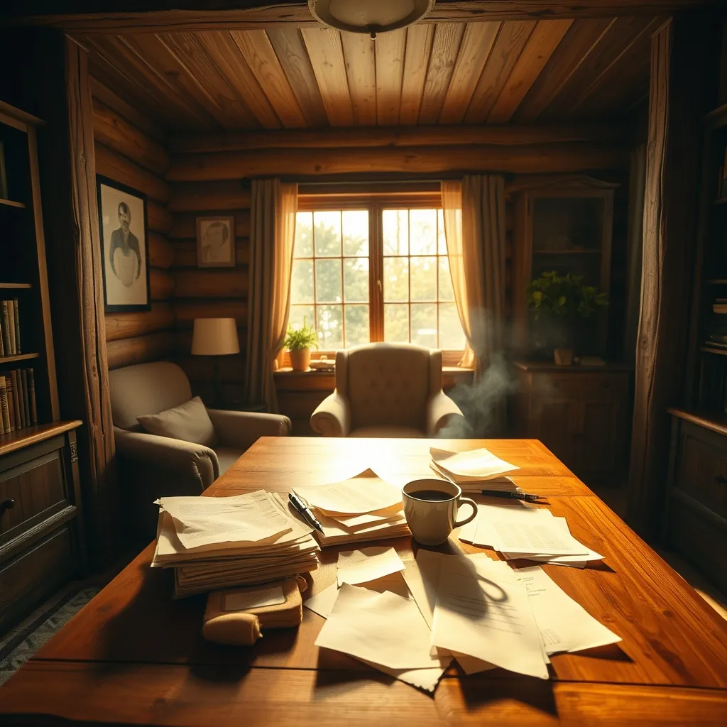 desk with papers and coffee