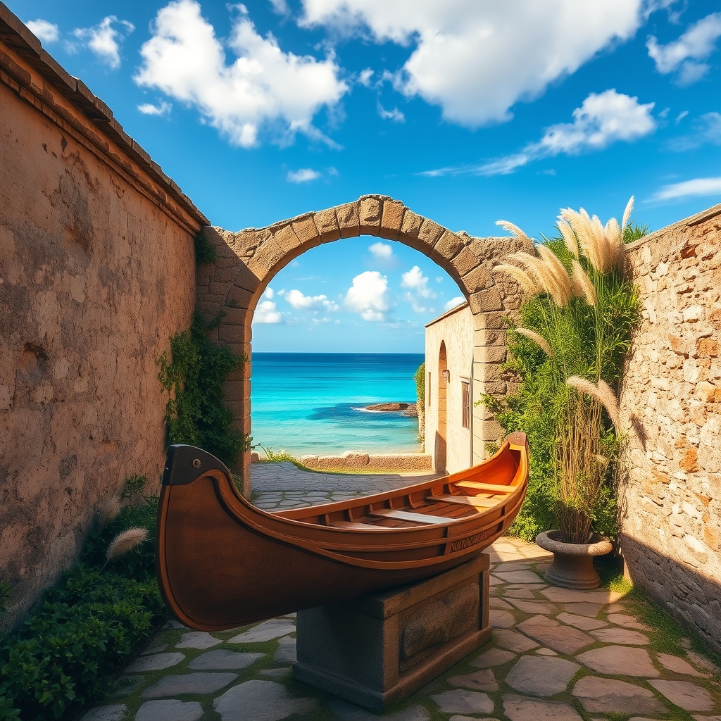 old canoe in courtyard
