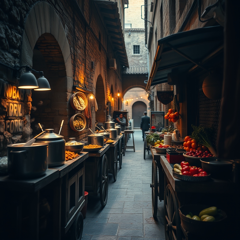 Food carts in alleyway