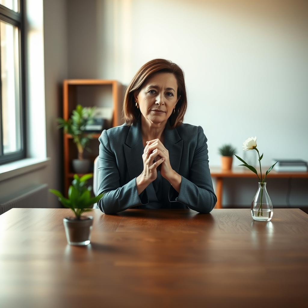 Woman listens to man