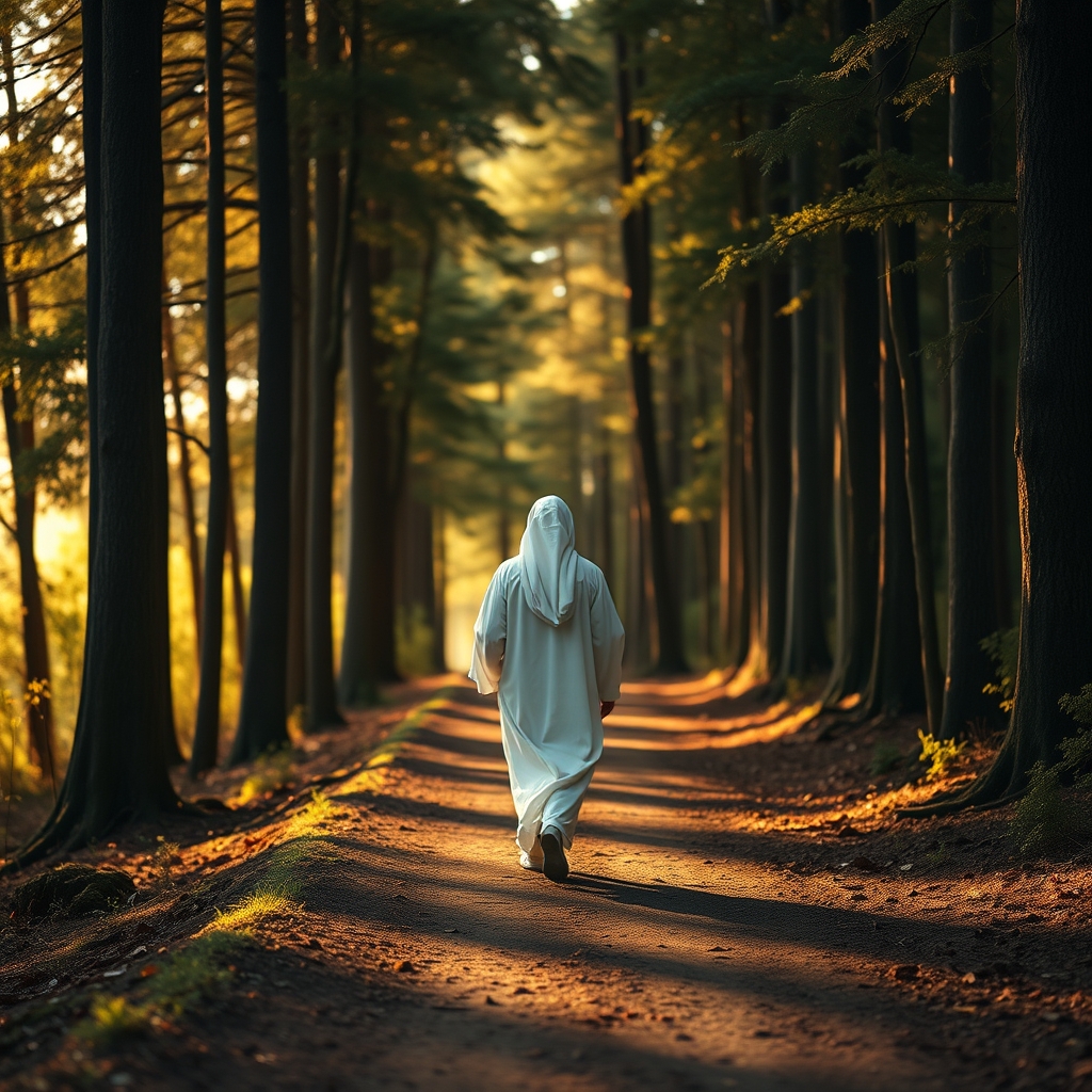 person walking in forest