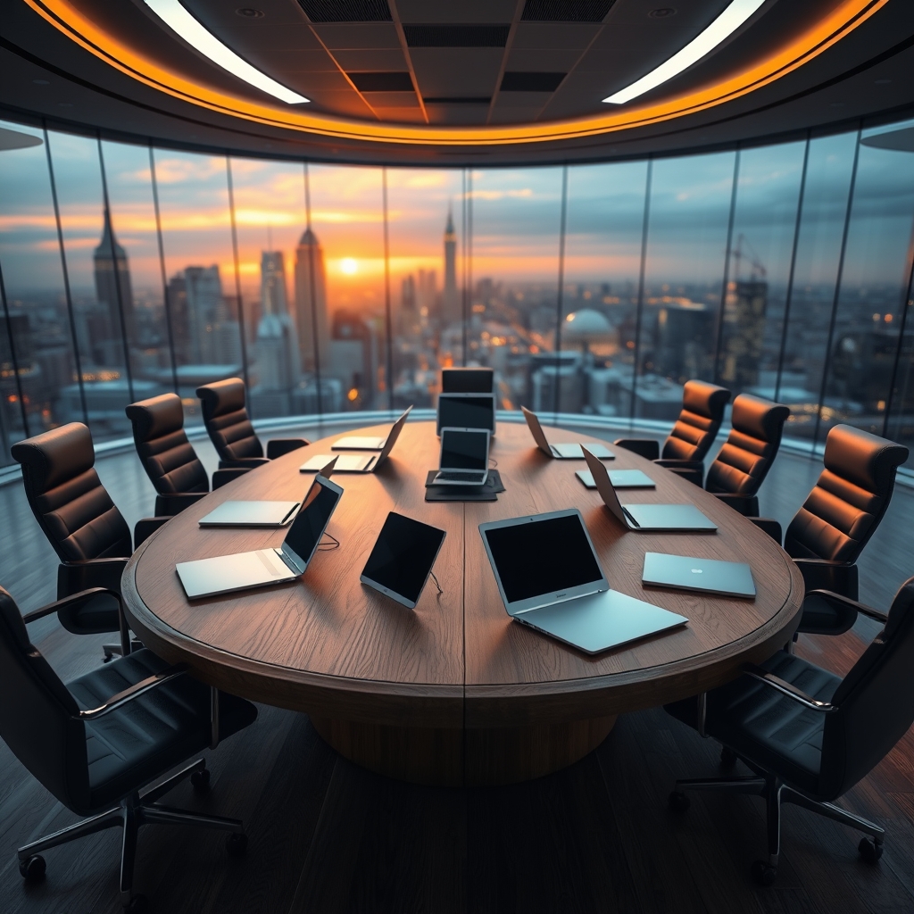 laptops on table in dim room