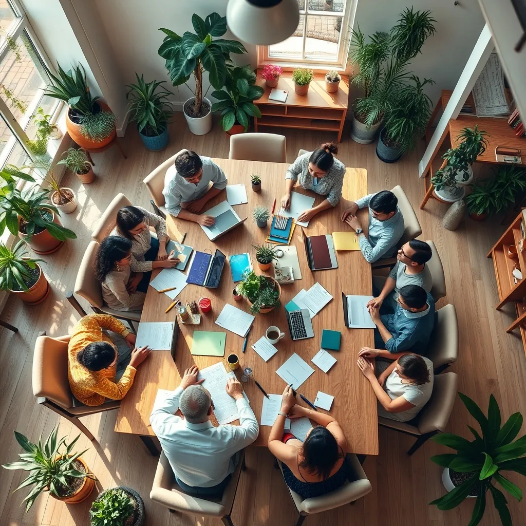 People discussing around table