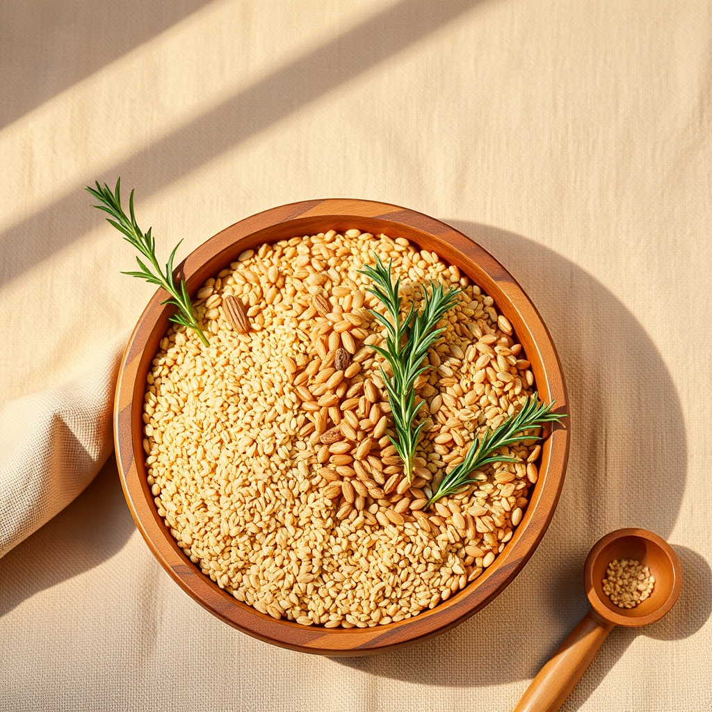 Grains in wooden bowl