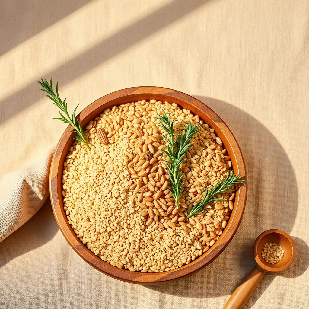 Grains in wooden bowl