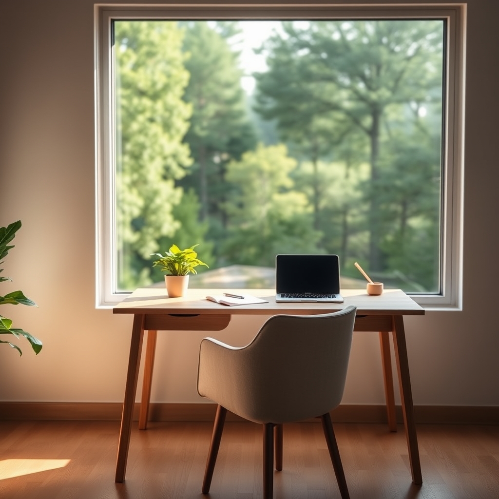 Person at desk in cabin