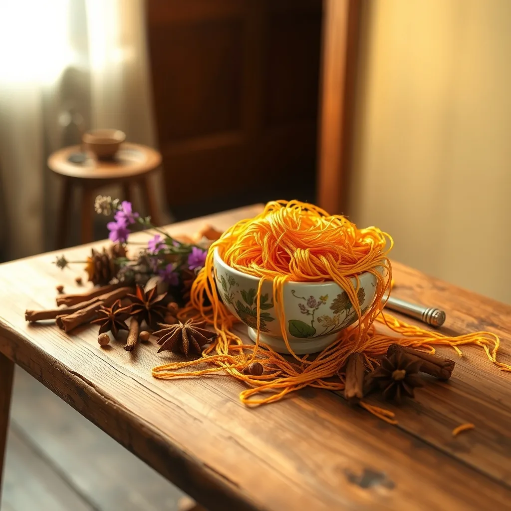 spices and flowers on table