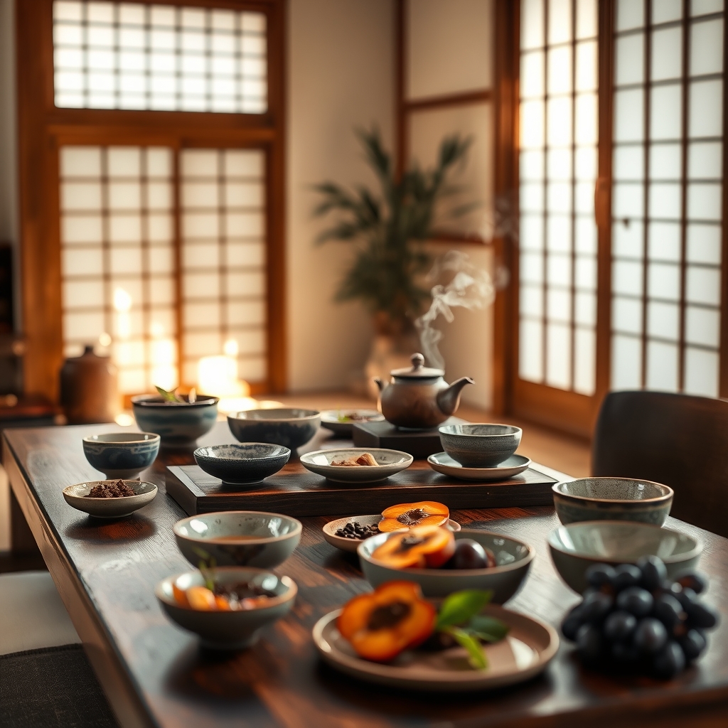 Japanese dishes on table