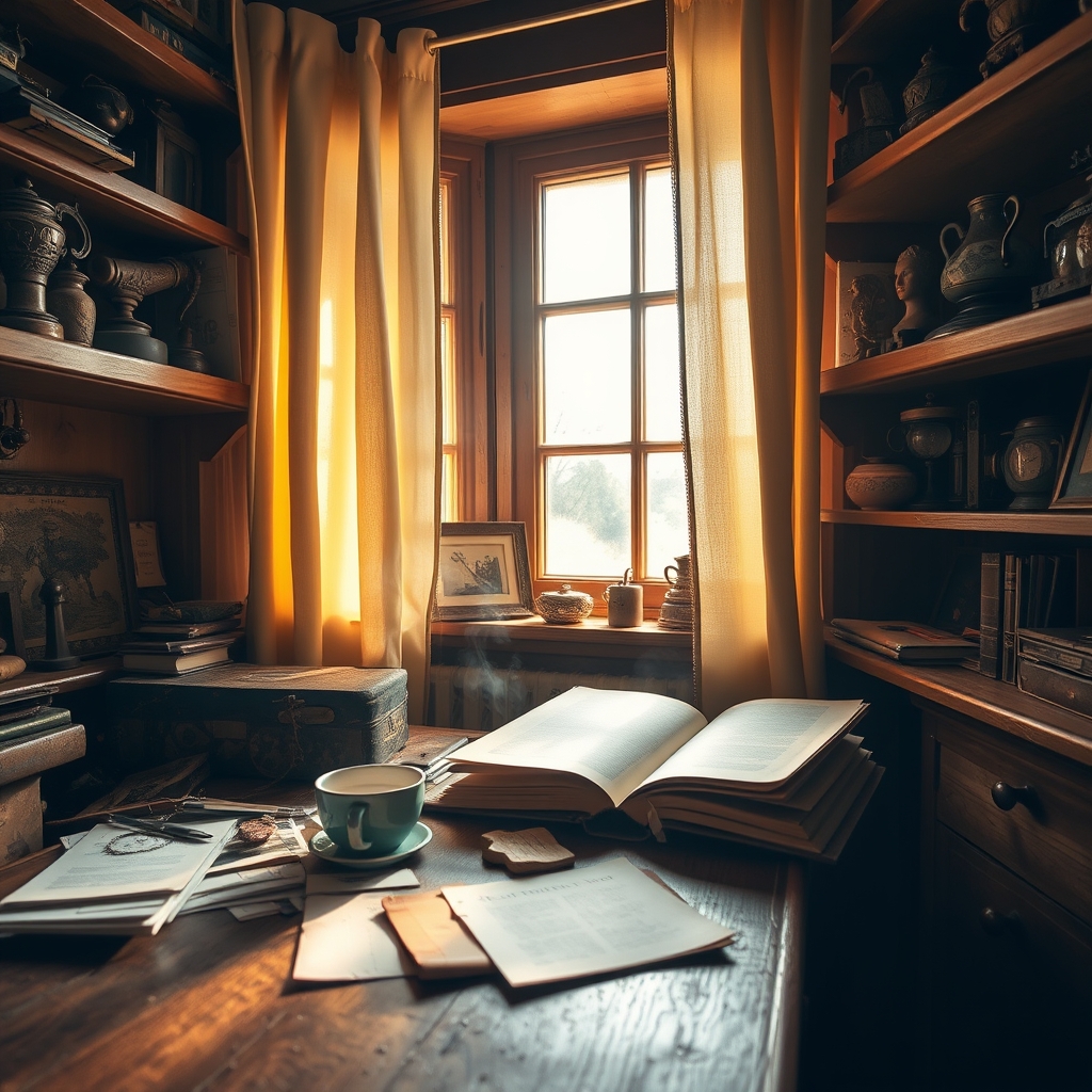 Desk with book and cup