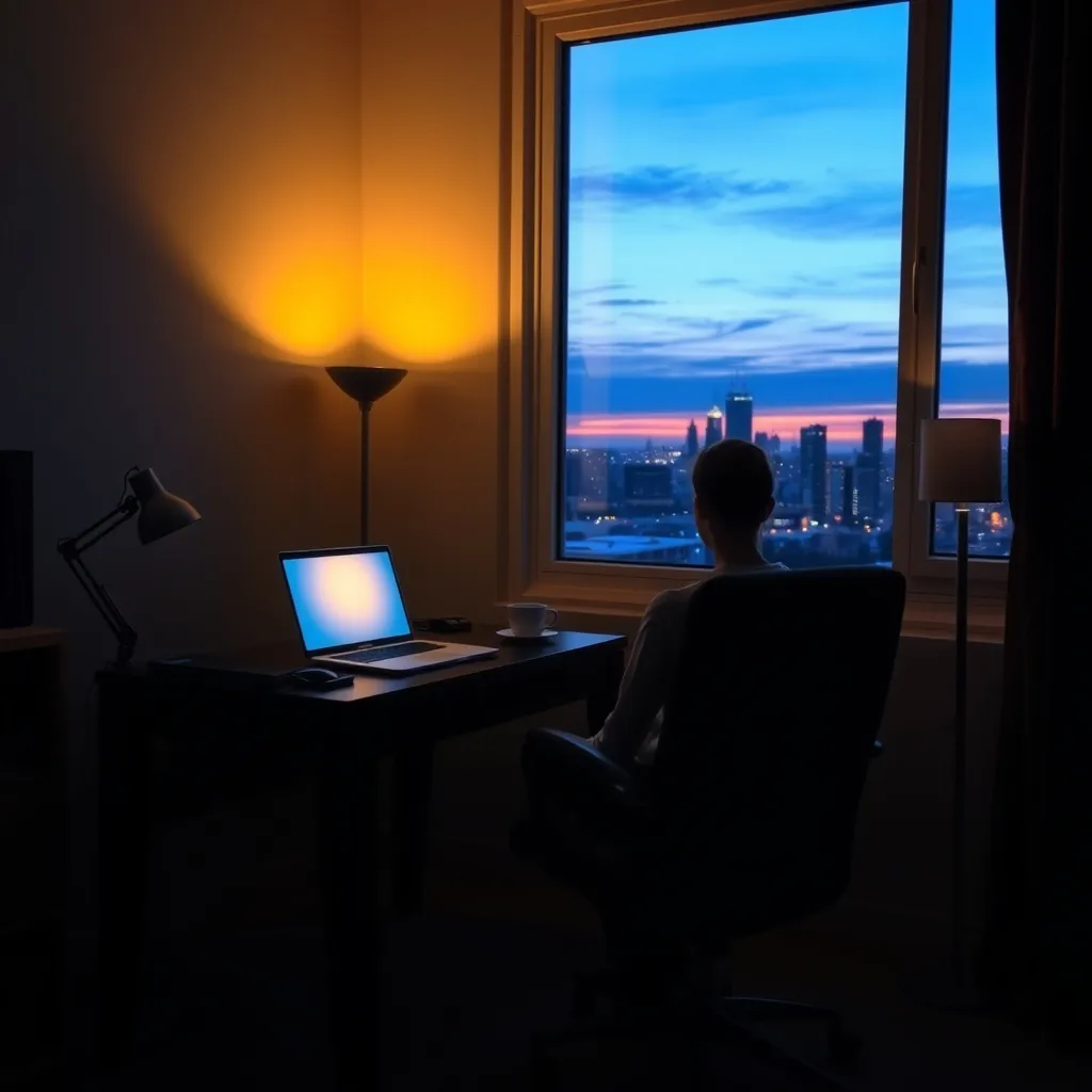 person at desk with coffee