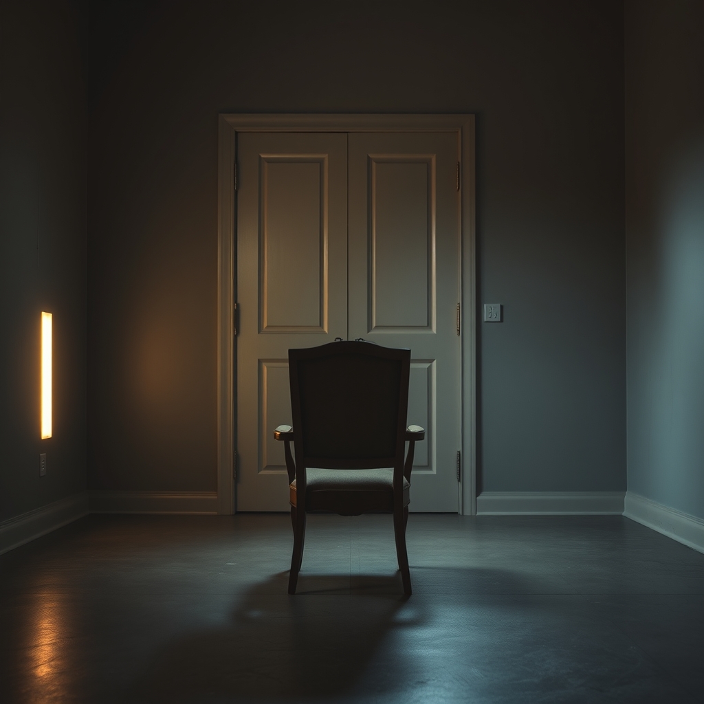 chair facing closed door