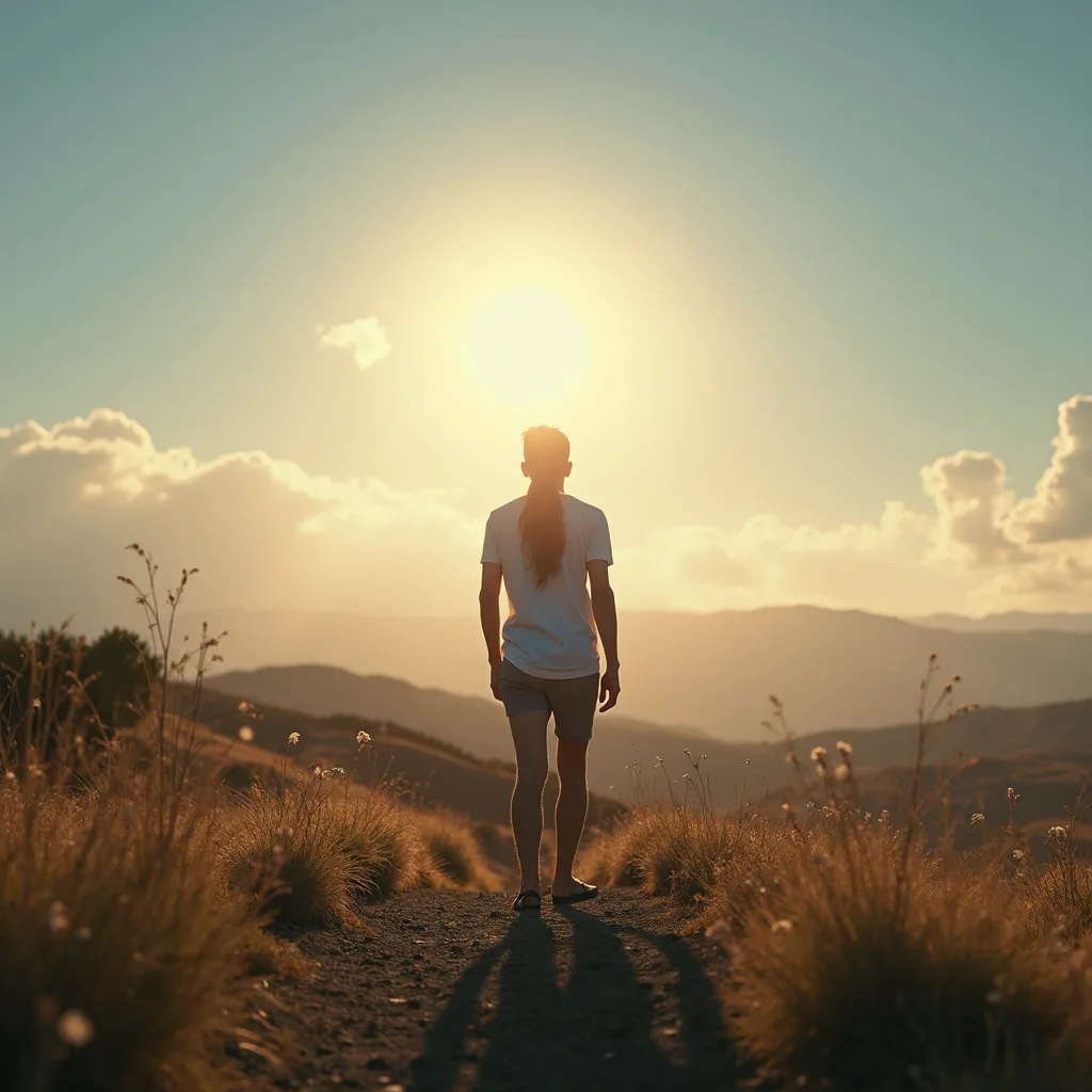 person by lake at sunrise