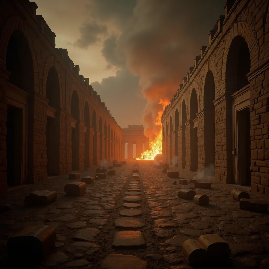 Burned library interior