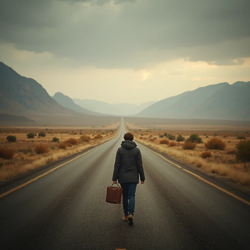 figure on abandoned road