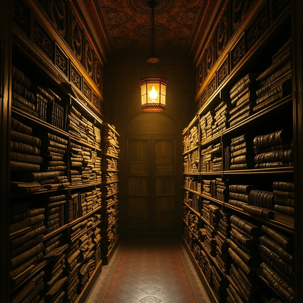 old books in dim room