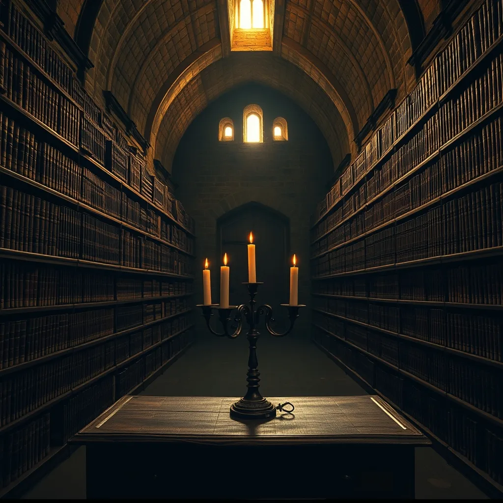 The Secret Archives of Medieval Europe old books in vaulted room