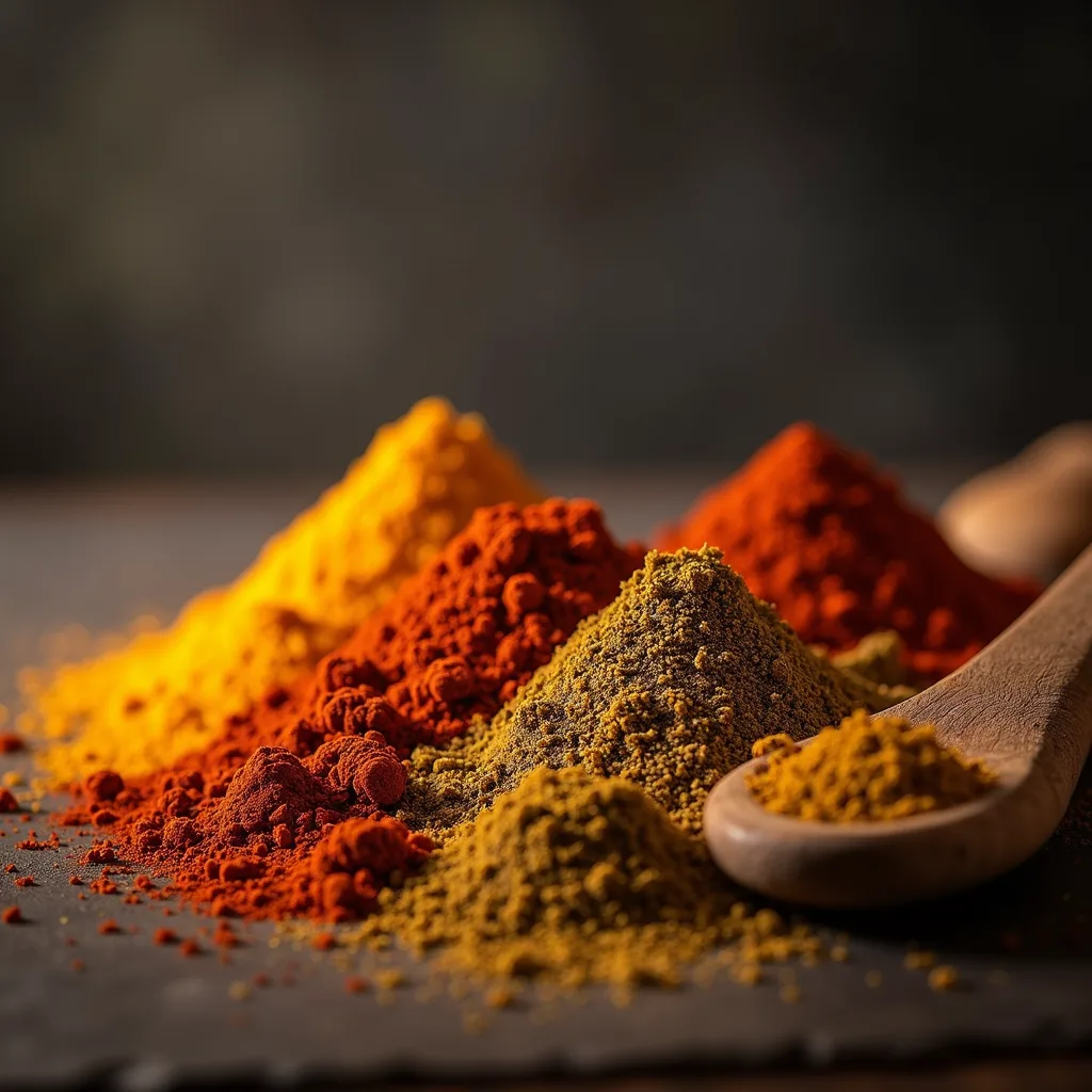 Spices on wooden table