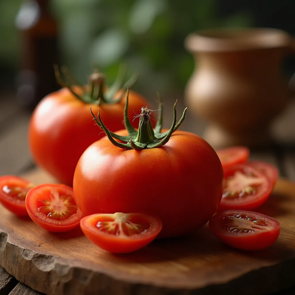 Tomatoes on wooden table