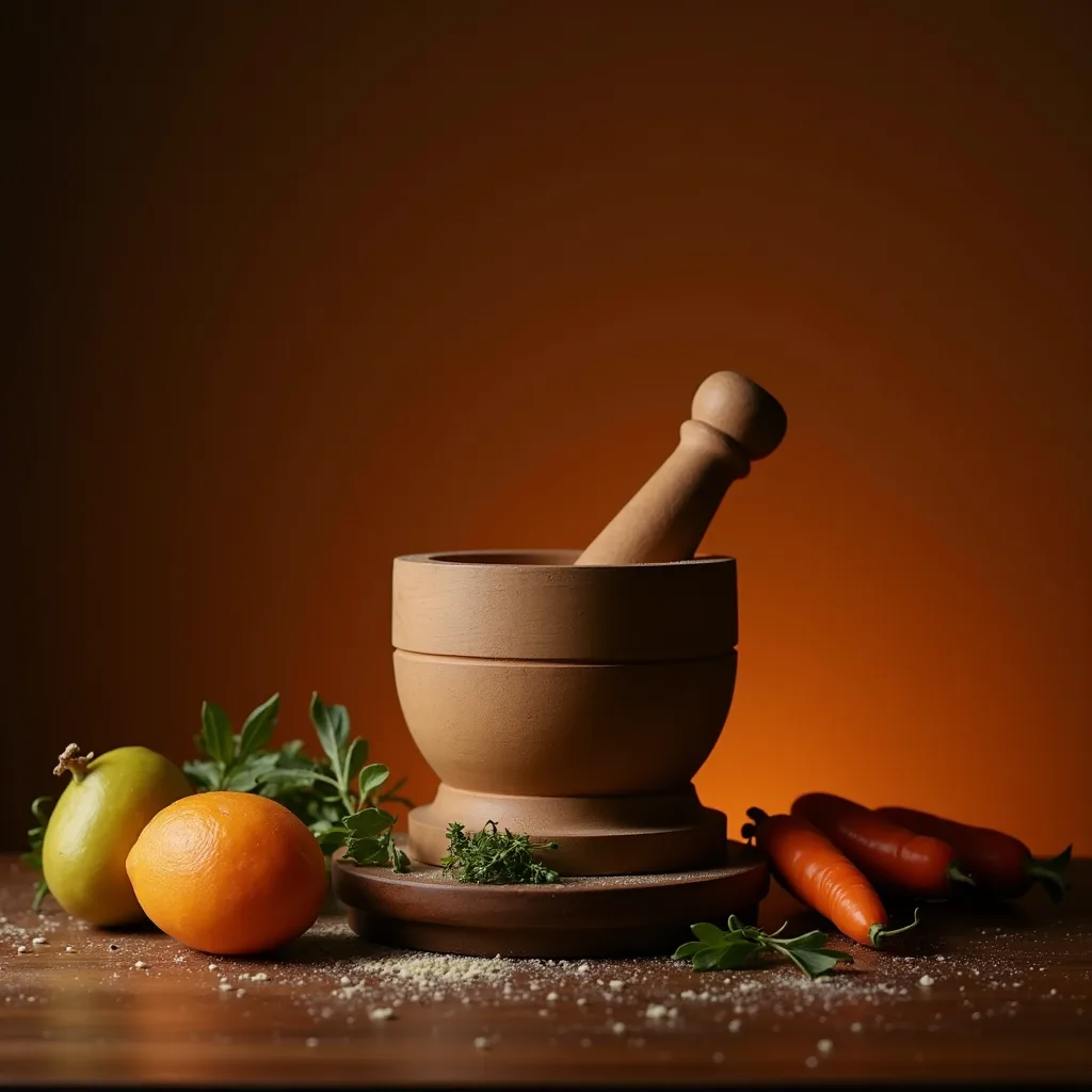 Pestle and mortar on table