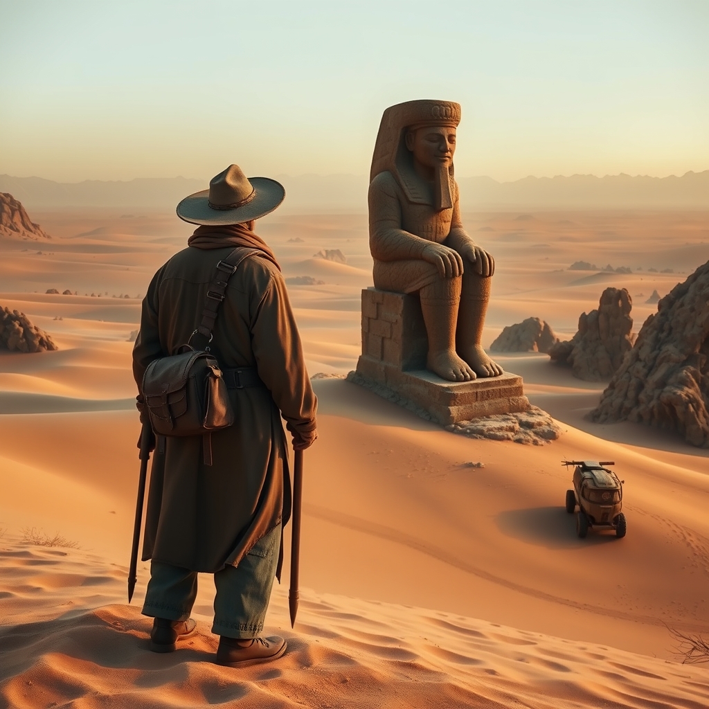 desert landscape with old map and tools
