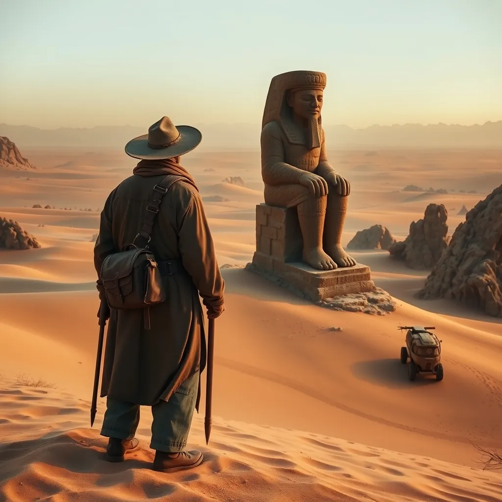 desert landscape with old map and tools