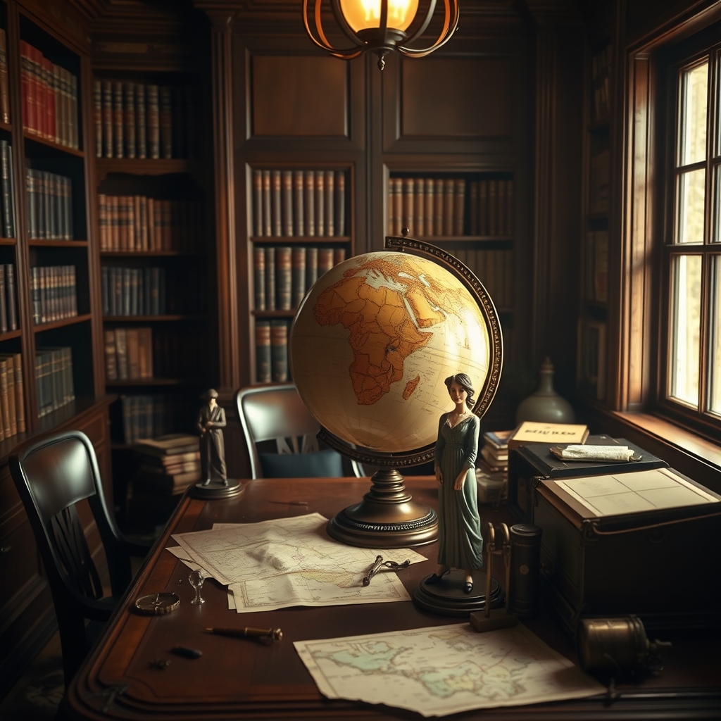 Woman at desk with globe