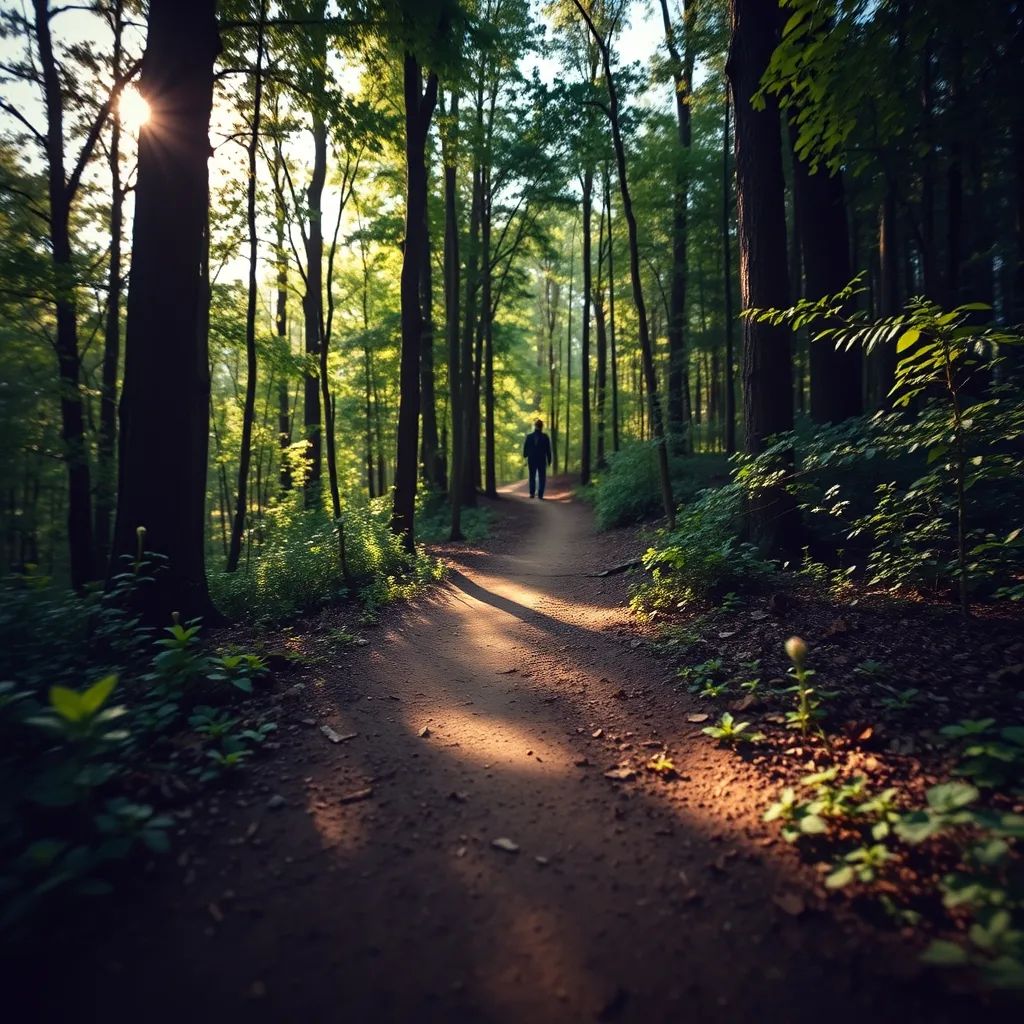 person walking on forest path