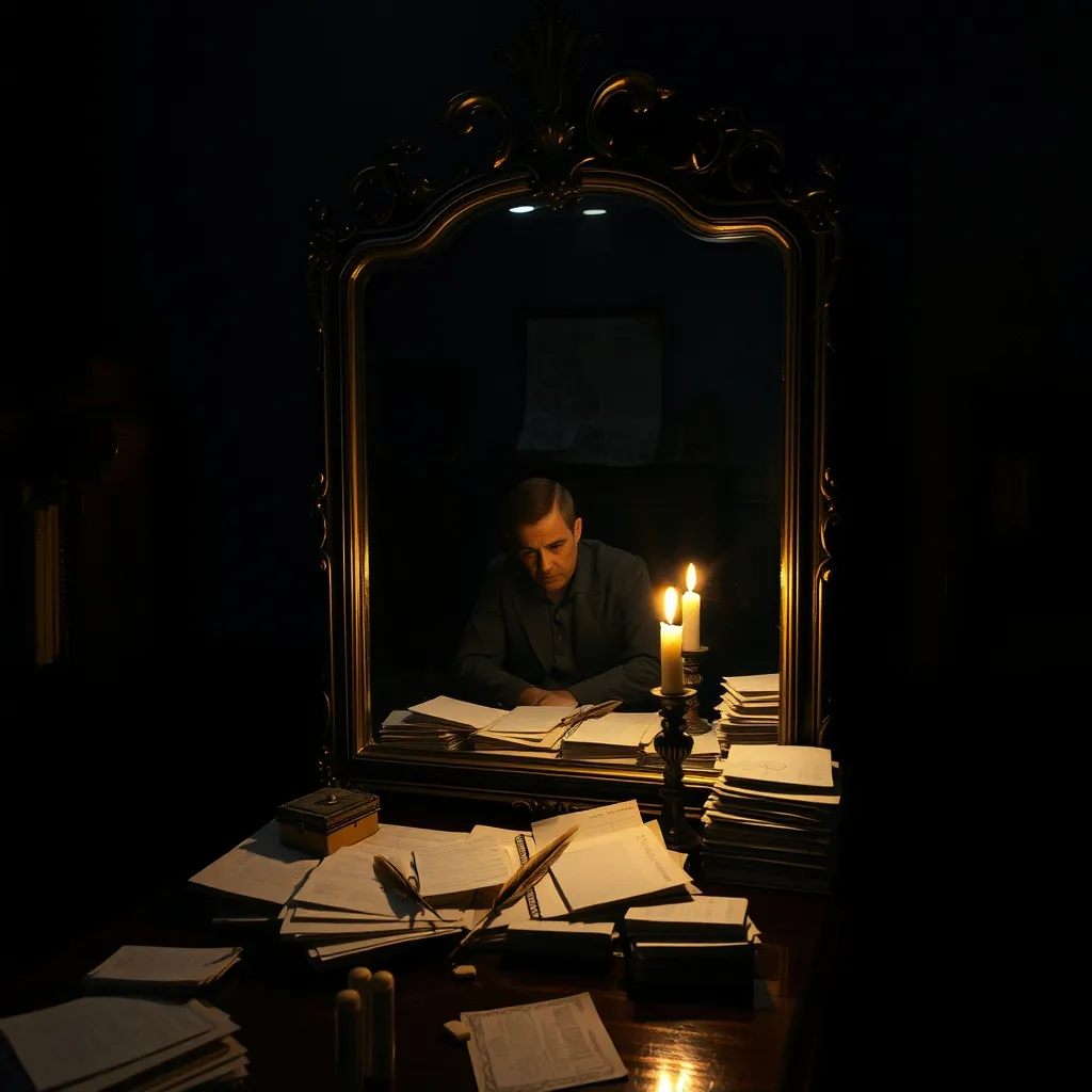 person at desk in dim study