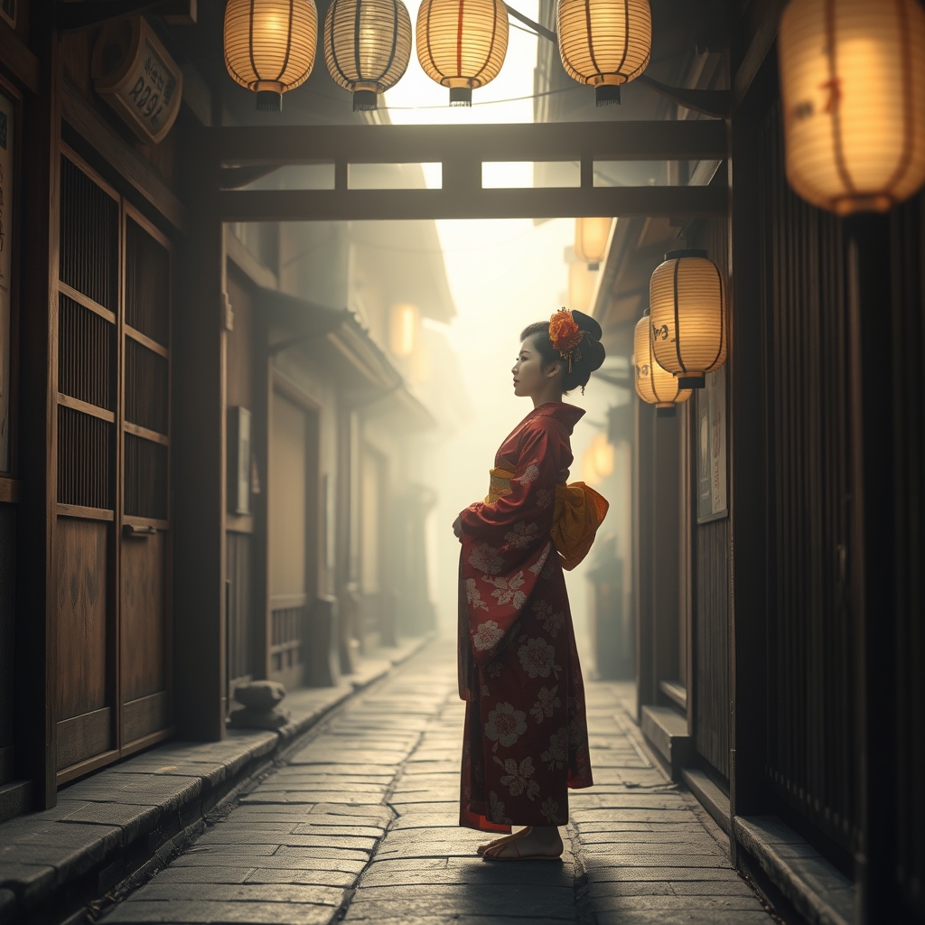Kimono figure in alley